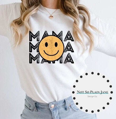 Ready to Press DTF Transfer - MAMA - Smiley Face - Rock and Roll -  DTF - Screen Print - Custom Transfers